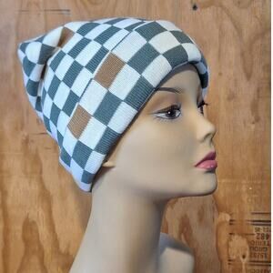Vans Checkerboard Beanie UNISEX OS Green Tan White Acrylic Skater Streetwear